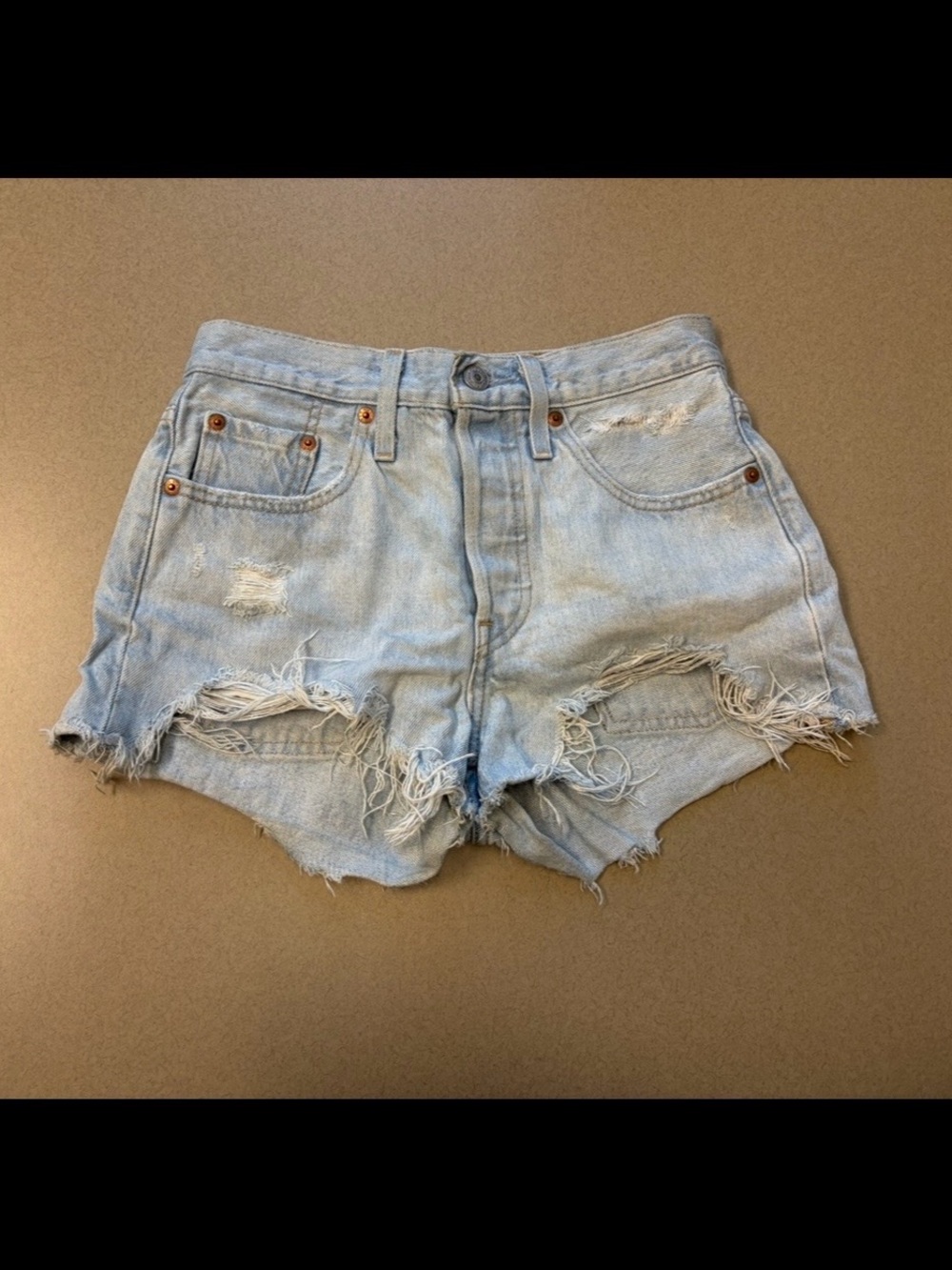 Levi's Light Blue Frayed Denim Shorts